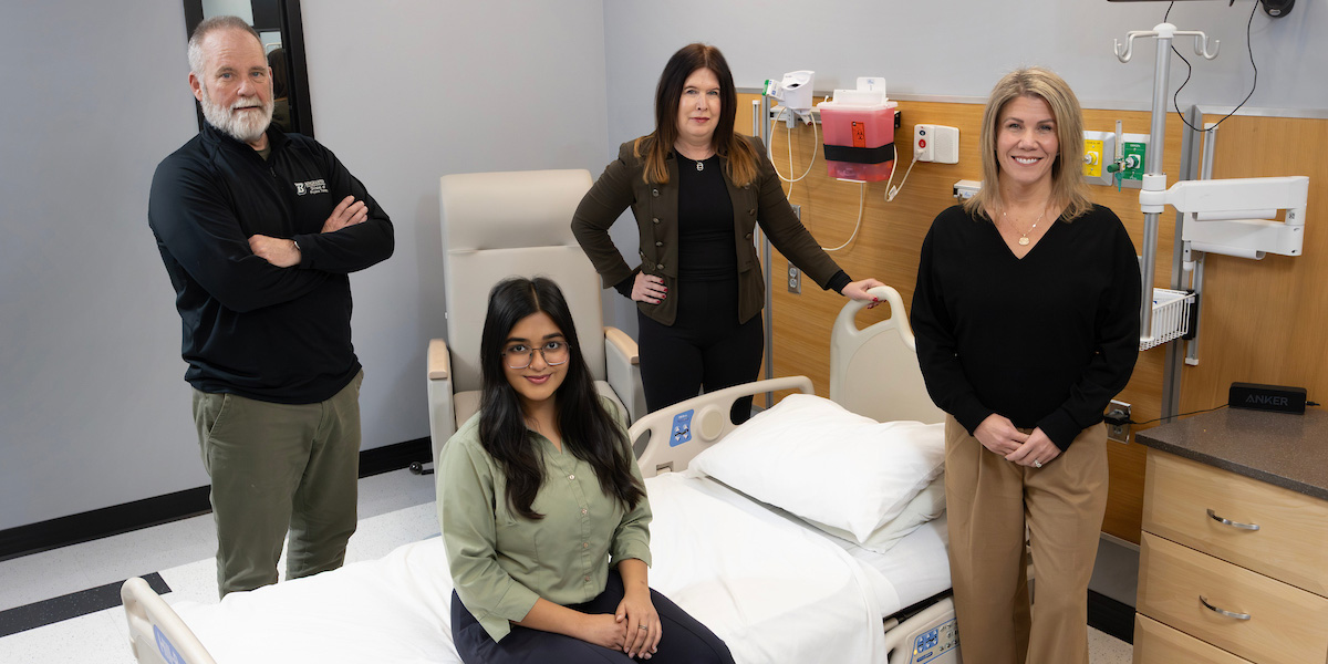 The development of the B-Competent assessment data dashboard was a collaborative effort. The key members from Decker College of Nursing and Health Sciences were (left to right), Michael Buck, director, Division of Physical Therapy; Rimjhim Singh, graduate assistant and software developer working in the Decker College Dean's Office; Jean Dorak, assistant dean of academic affairs, Decker College; and Denise Romano, assistant professor, Division of PT.