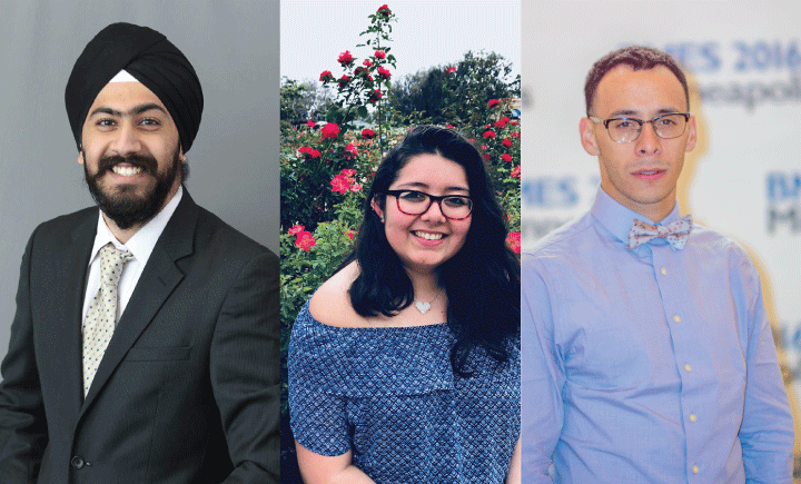 Biomedical Engineering graduate students from left to right: Jaspreet Singh, Melissa Mendoza and Jonathan Bramsen.