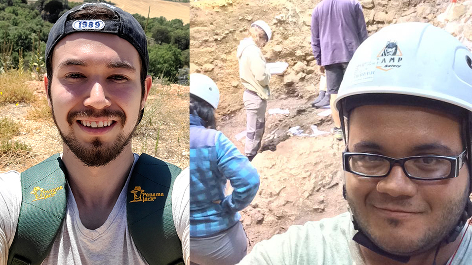 Anthropology graduate students Brian Keeling (left) and Alex Velez (right) in the field.