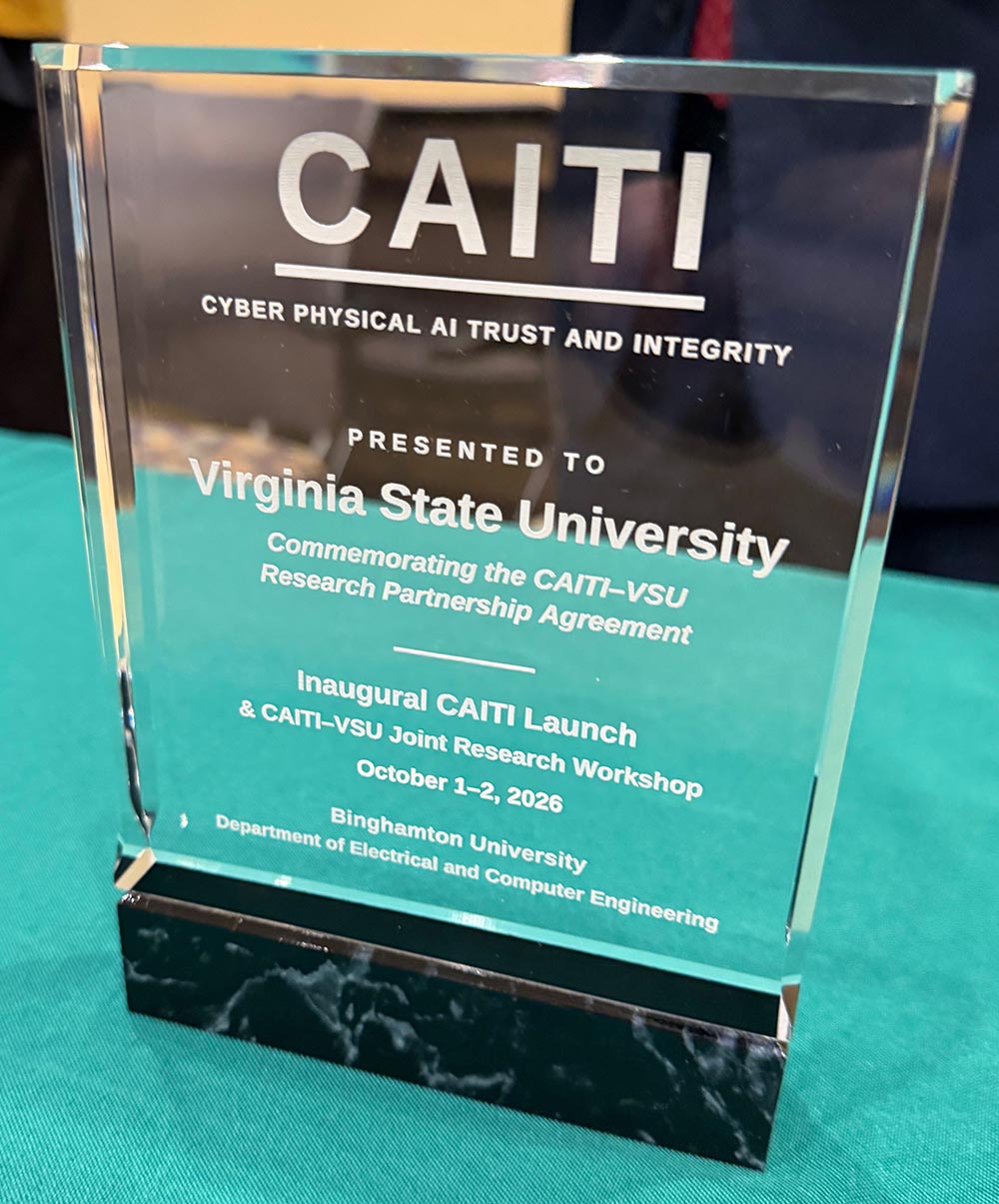 Watson College's Department of Electrical and Computer Engineering marked the CAITI launch with a gift for their colleagues from Virginia State University.