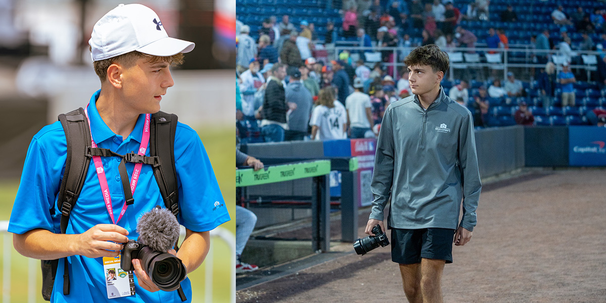 School of Management student Myles Clement uses the lessons he learns from class to build his photography business, which has led to jobs at the Dick's Sporting Goods Open and the Binghamton Rumble Ponies.