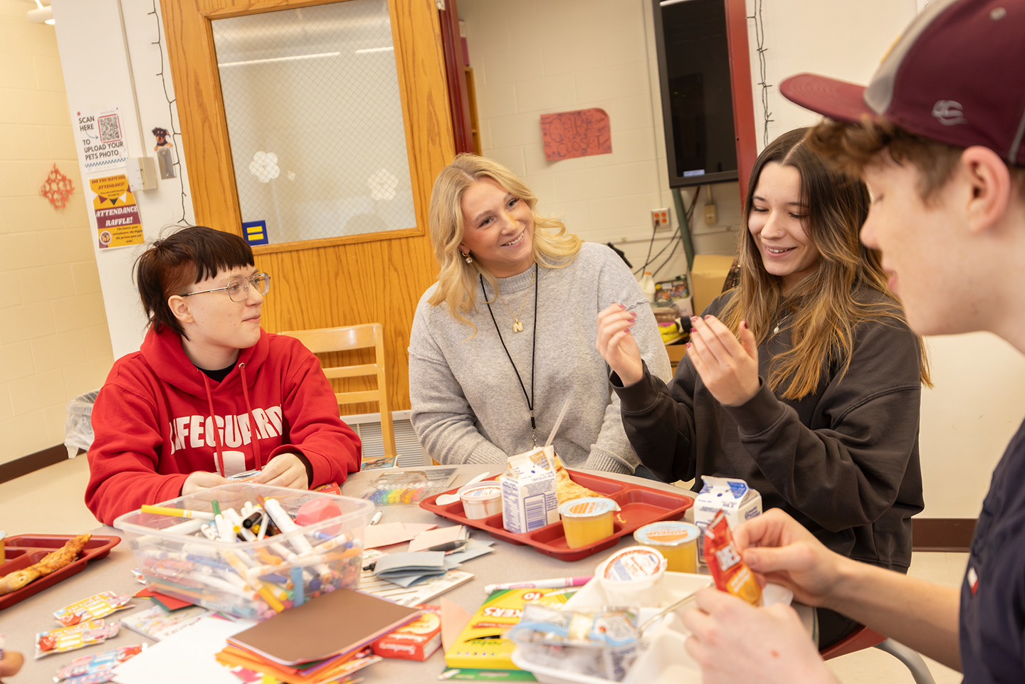 CCPA social work interns play a critical role in the success of BUCS at Whitney Point. For Binghamton students like Avery Burnsworth (second from left), gaining real-world experience prepares them for their post-graduate careers.