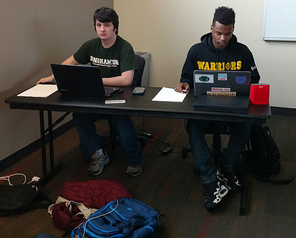 Jason Smith and T.J. Buttgereit in action in one of their debates.