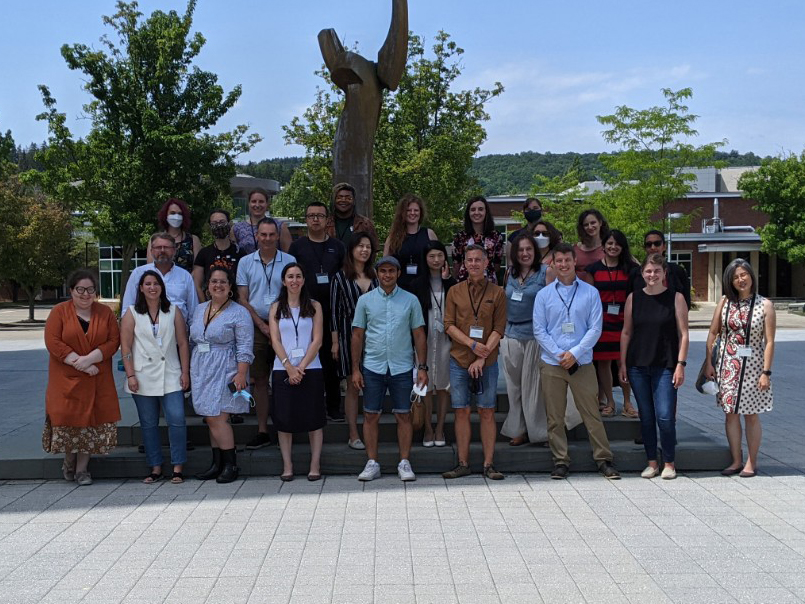 The 2021 class of the Digital Humanities Research Institute poses in front of the Pegasus statue.