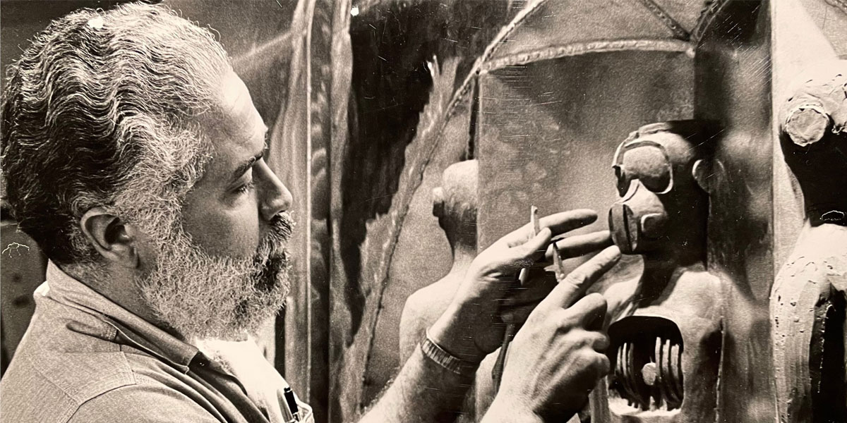 Sculptor Ed Wilson at work in his studio, circa 1971.