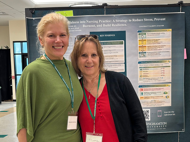 DNP student Alexandra Gutman, left, and Associate Professor of Nursing Judy Quaranta, presented their work, 