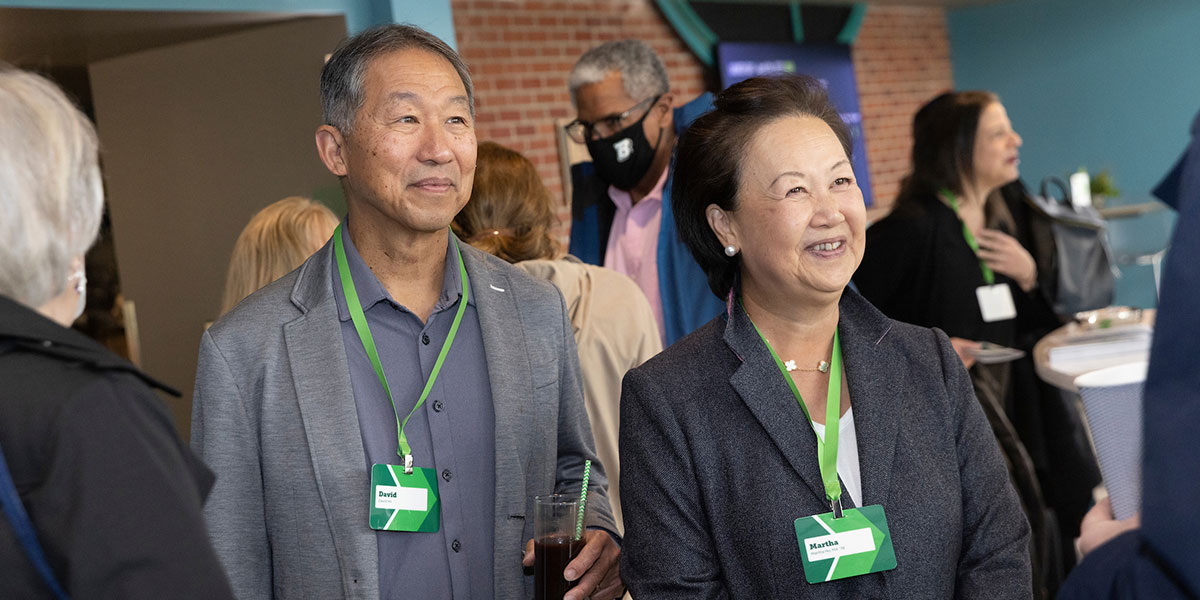 David Ho and Martha Ho, MA ’78, on campus during the public launch of the EXCELERATE campaign for Binghamton, April 9, 2022