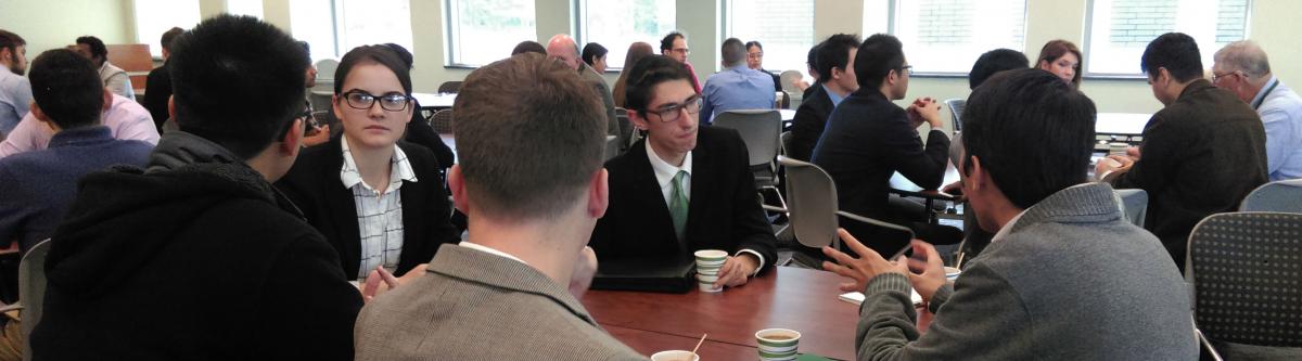 A student-alumni meet and greet at Homecoming 2015.