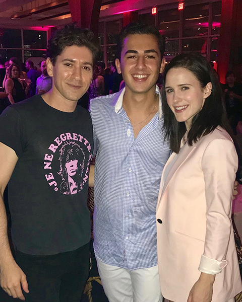 Homler (center) with The Marvelous Mrs. Maisel actors Michael Zegen (left) and Rachel Brosnahan (right) at the Season 2 wrap party in NYC.