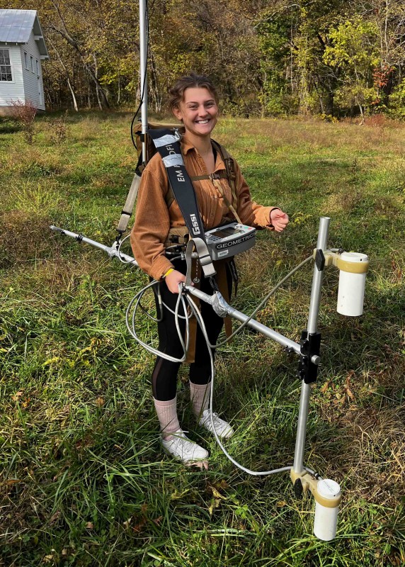 Geological sciences major Madison Tuohy aids in fieldwork at an archaeological site in October 2022.