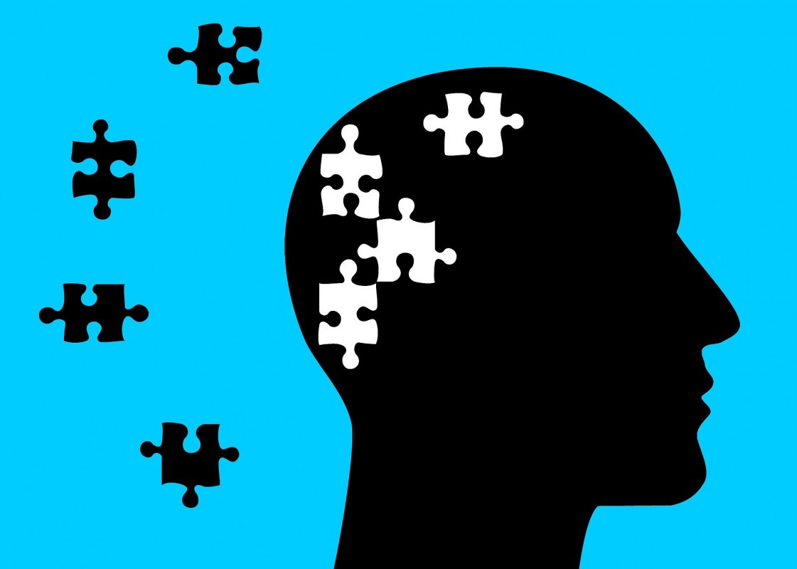 A graphic image depicting a head and puzzle pieces