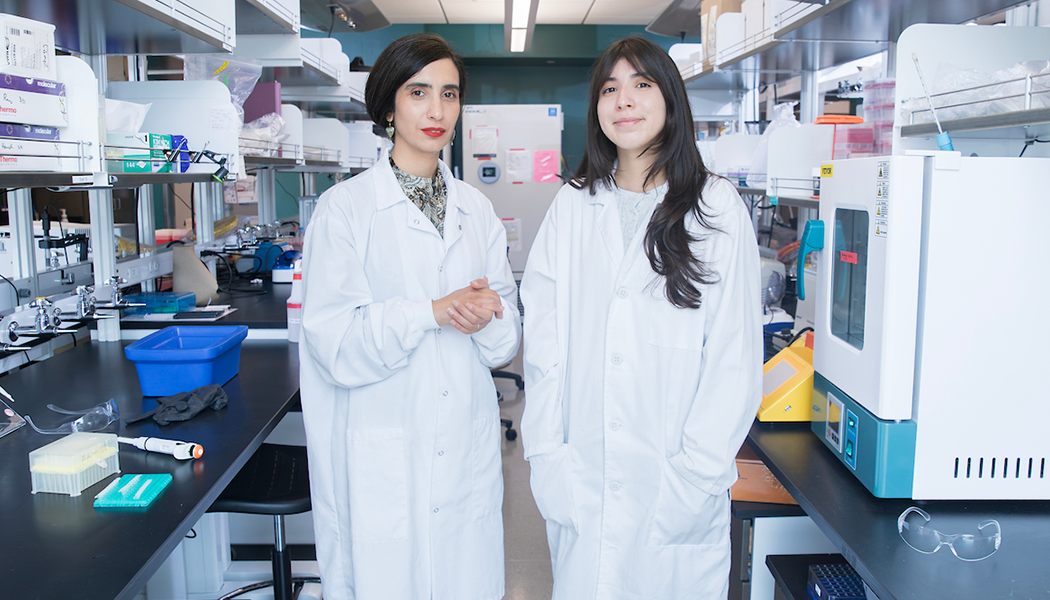 Assistant Professor of Pharmaceutical Sciences Azadeh Nasuhidehnavi; Rising junior biology student Denisse Martinez