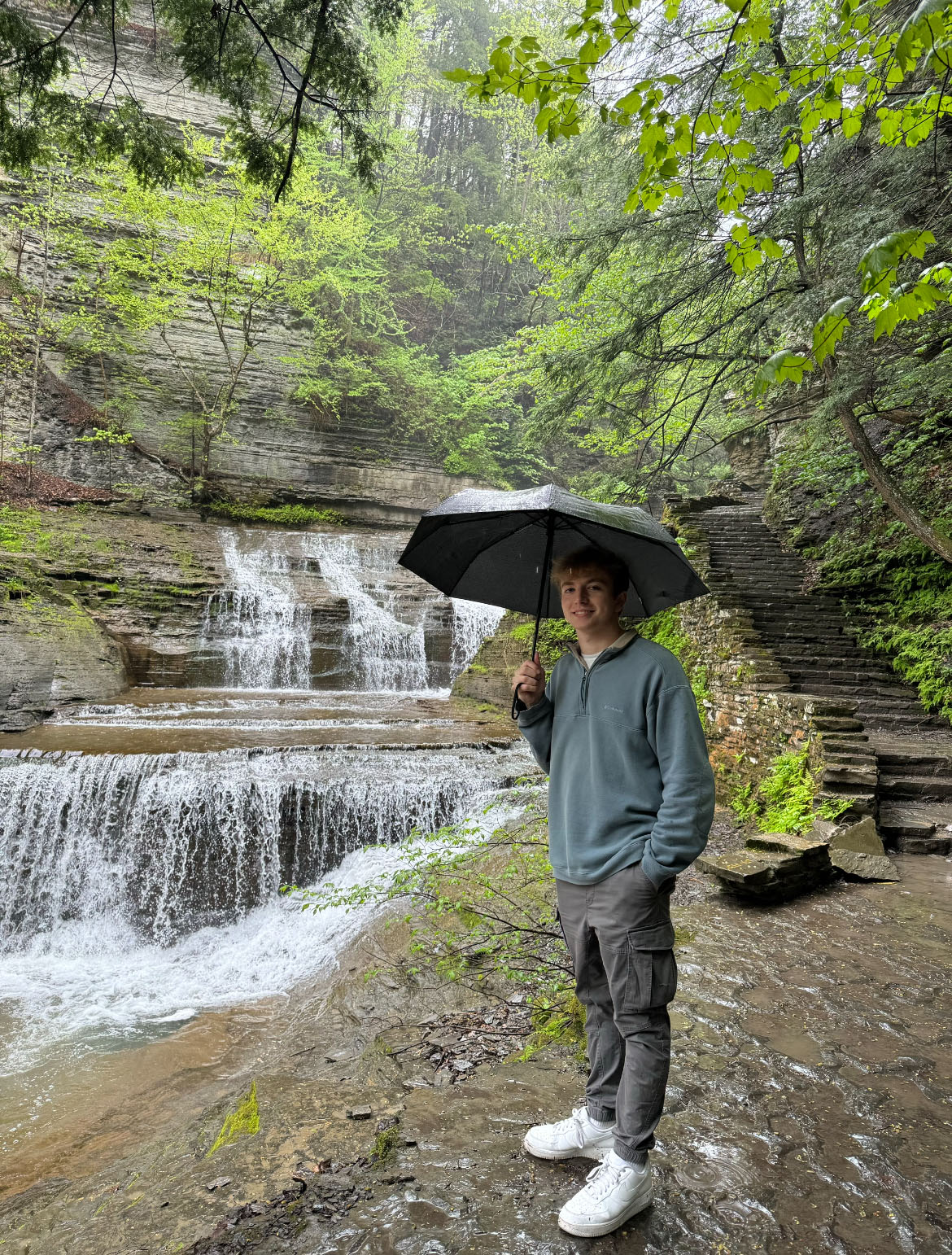 Nicholas Bronson, an environmental science major, in Buttermilk Falls State Park in Ithaca.