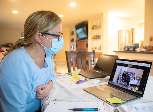 Jodi Sutherland, clinical associate professor of nursing, and fellow NURS 363 course coordinator Deborah Palmer switched back and forth between being a nursing instructor and speaking for the manikin used in the home care simulation they developed.
