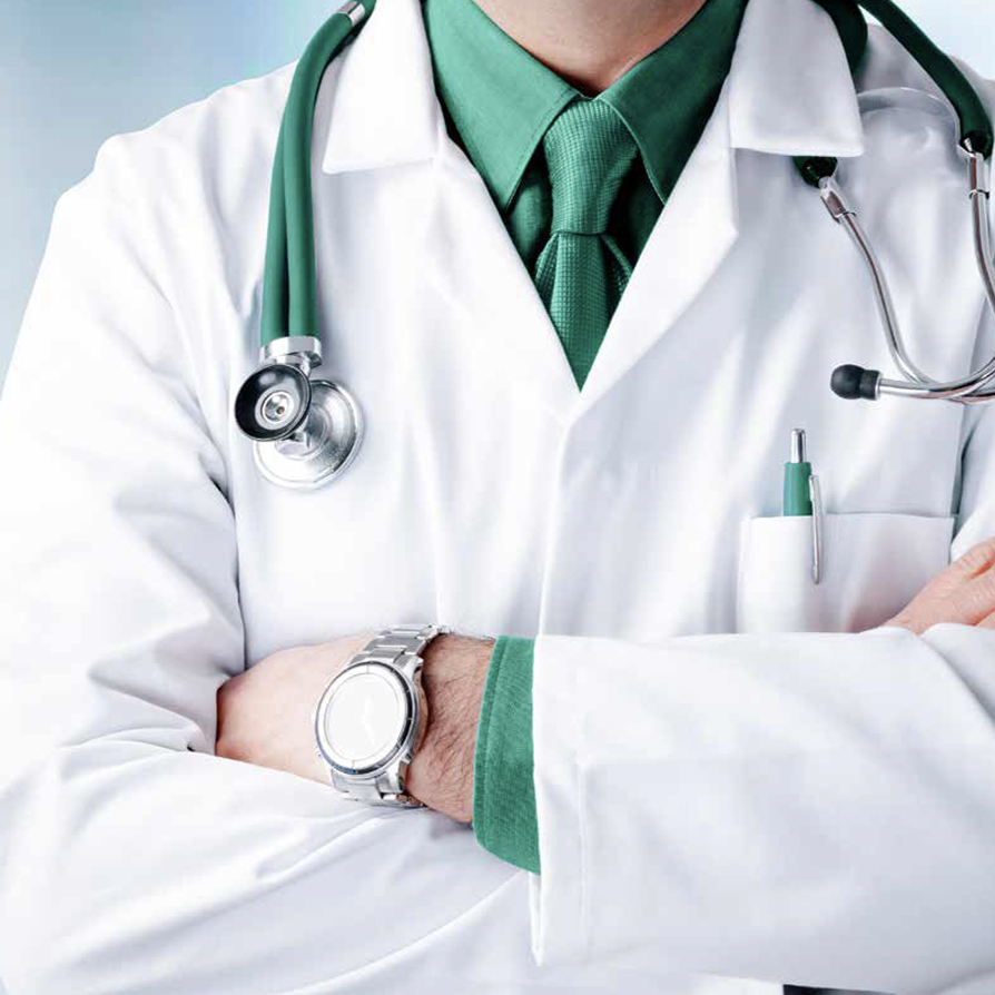 A graphic image of a physician in a white coat.