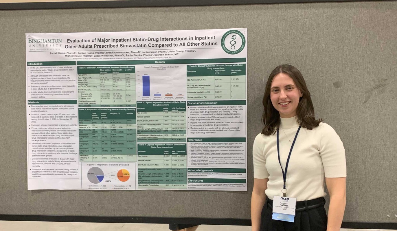 Binghamton Clinical Assistant Professor Rachel Lucas with her research poster at the 2024 ACCP Annual Meeting.