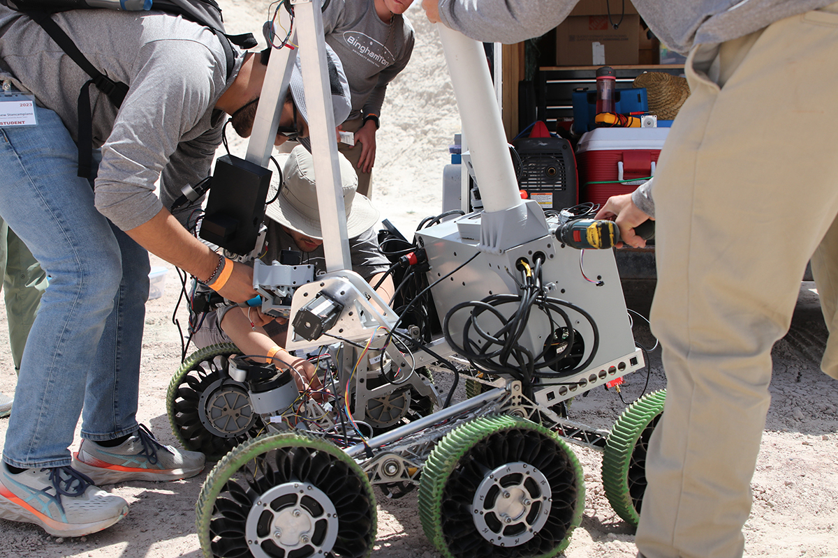 The Binghamton University Rover Team made repairs and adjustments to its entry while at the University Rover Challenge in Utah.