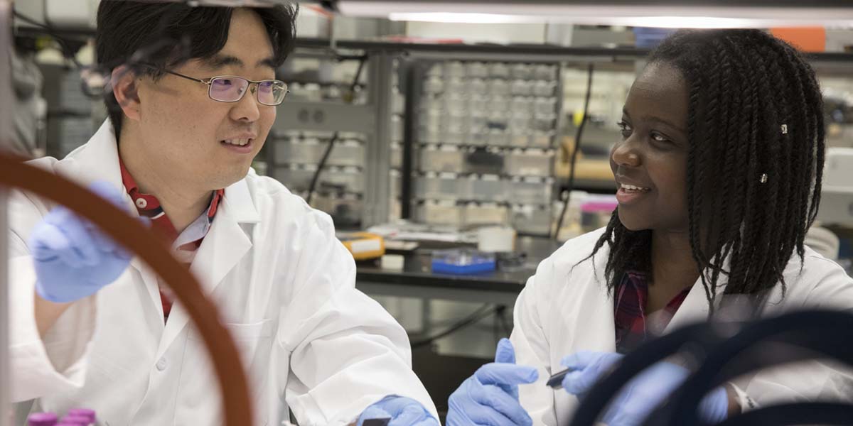 Bryanna Brown helps Associate Professor Seokheun 