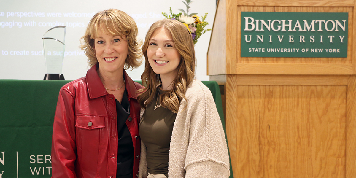 Jaden Hromada, a graduate student in speech and language pathology, recognized Clinical Associate Professor Tina Caswell at the annual Services for Students with Disabilities Recognition Reception.