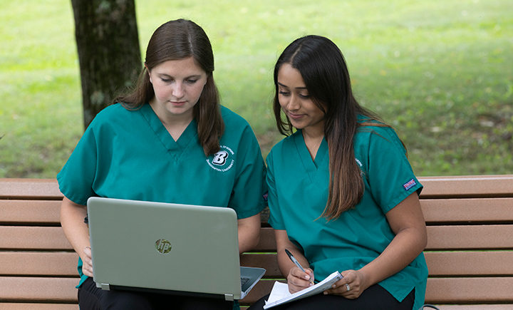 Decker senior nursing students Alexa LaScala (left) and Amanda Kadamthottu have had to adjust to online classes and clinical experiences since most hospitals and healthcare facilities have suspended clinical rotations for nursing students nationwide.