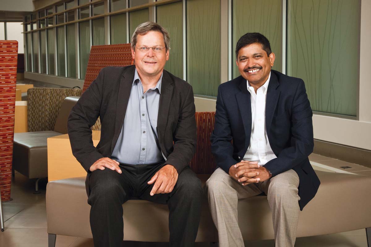 Eric Hoffman, left is associate dean for research of the School of Pharmacy and Pharmaceutical Sciences. Kanneboyina Nagaraju, is chair of the Department of Pharmaceutical Sciences.