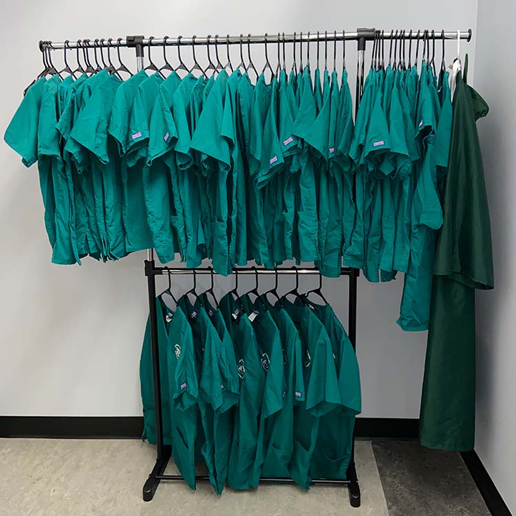 Decker College launched a uniform donation program for undergraduate nursing students in 2021. Here's a look at the scrub tops collected after the spring semester, which were distributed to the next cohort of students in the fall.