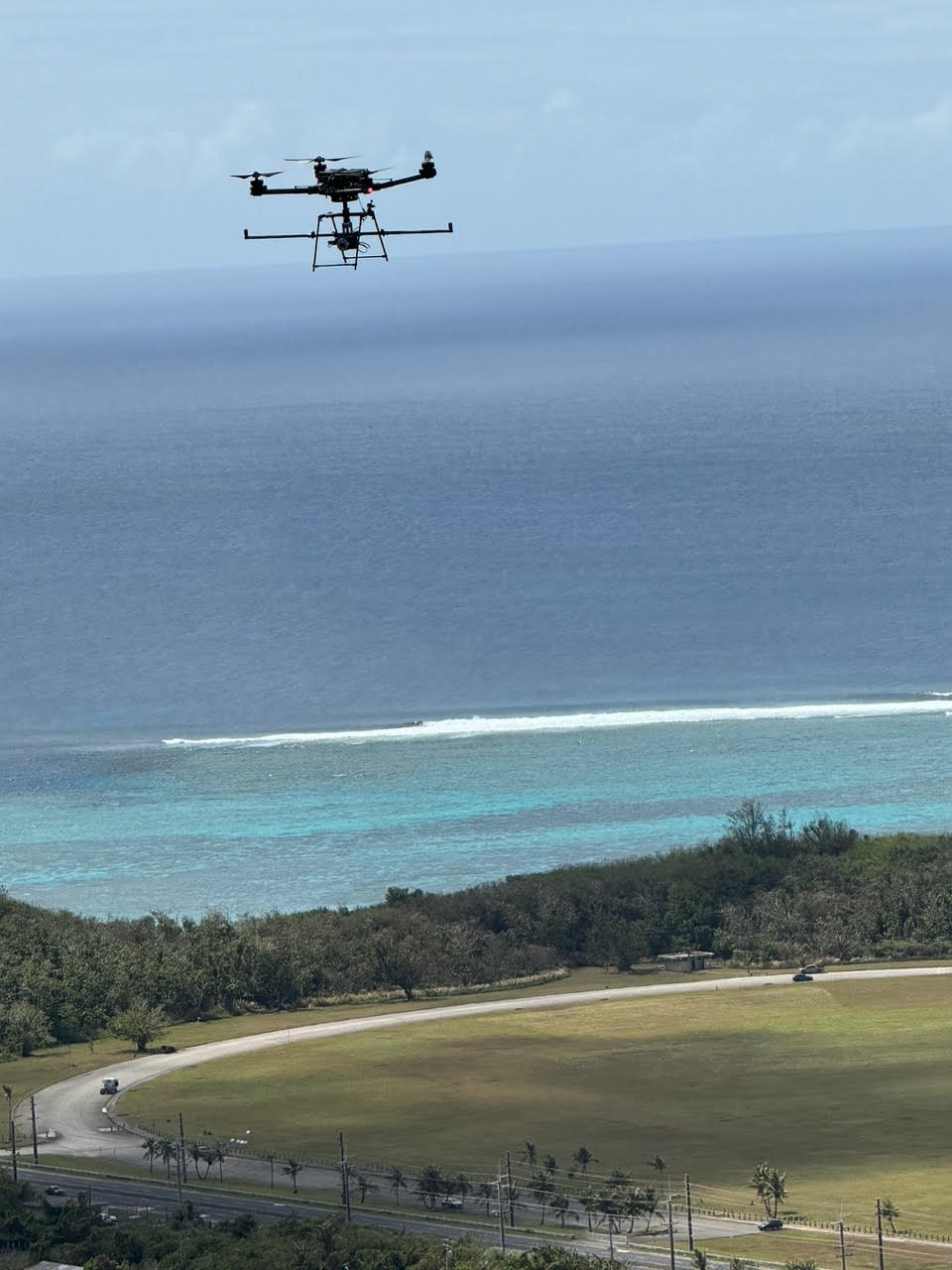A drone flies above Bundschu Ridge in Guam.