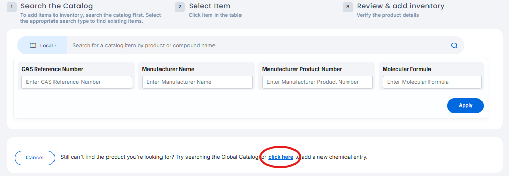 Adding Chemical not in catalog Adding Chemical not in catalog