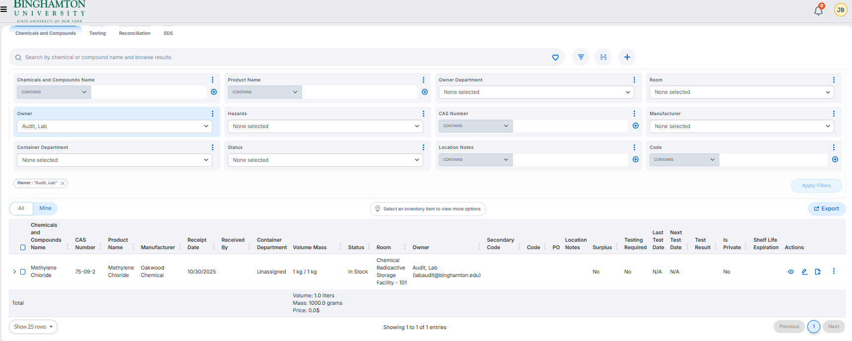 Chemical Inventory Homepage Chemical Inventory Homepage