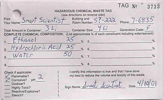 Hazardous waste tag