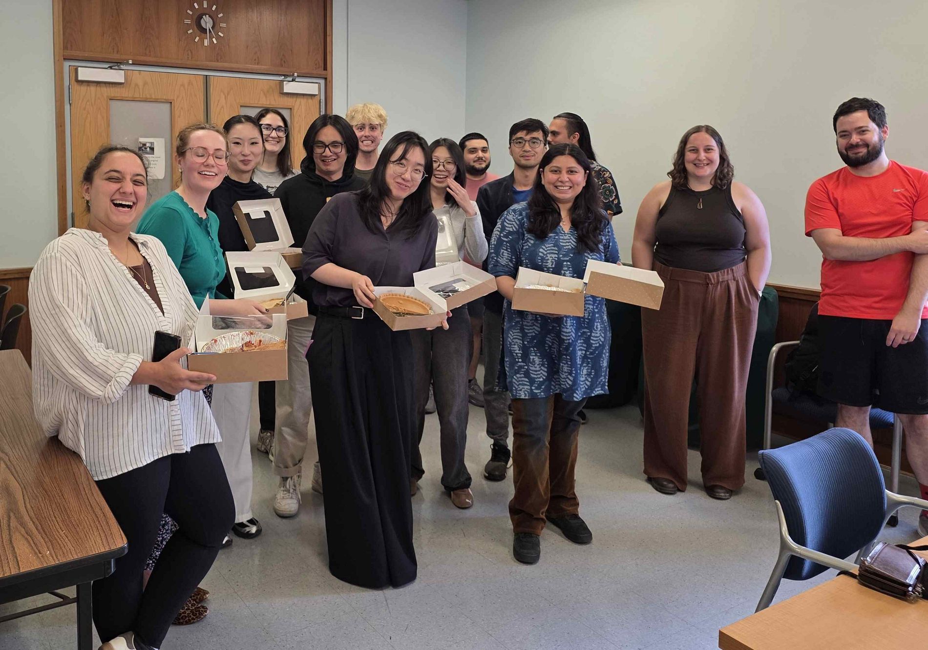 Graduate Students from left to right: Nadia, Lark, Lanbin, Tori, Sam, Pureum, Fei, David, Mert, T-Fai, Akanksha, Emilio, Rebecca (Faculty) and Nicholas (Faculty) 