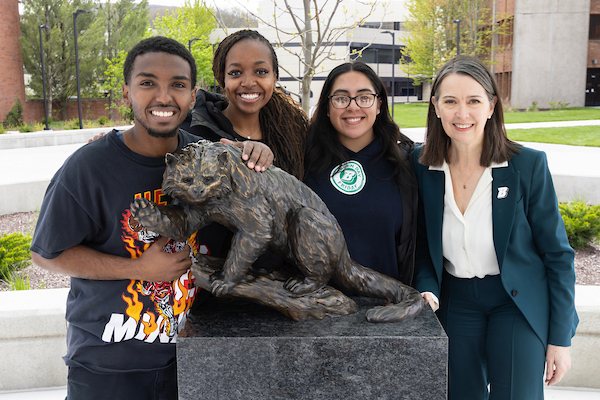 President D'Alleva and students attend the unveiling of the Bingturong statue on the Spine. President D'Alleva and students attend the unveiling of the Bingturong statue on the Spine.
