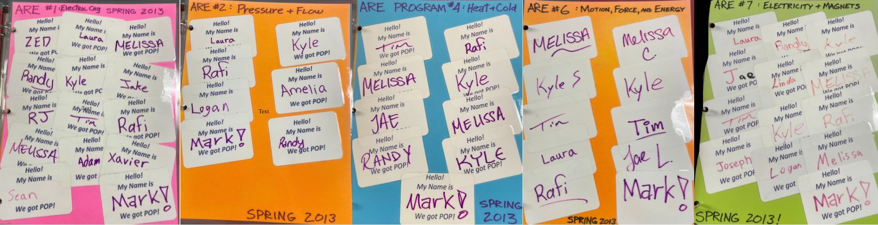 2013 Spring Name Tags of Volunteers