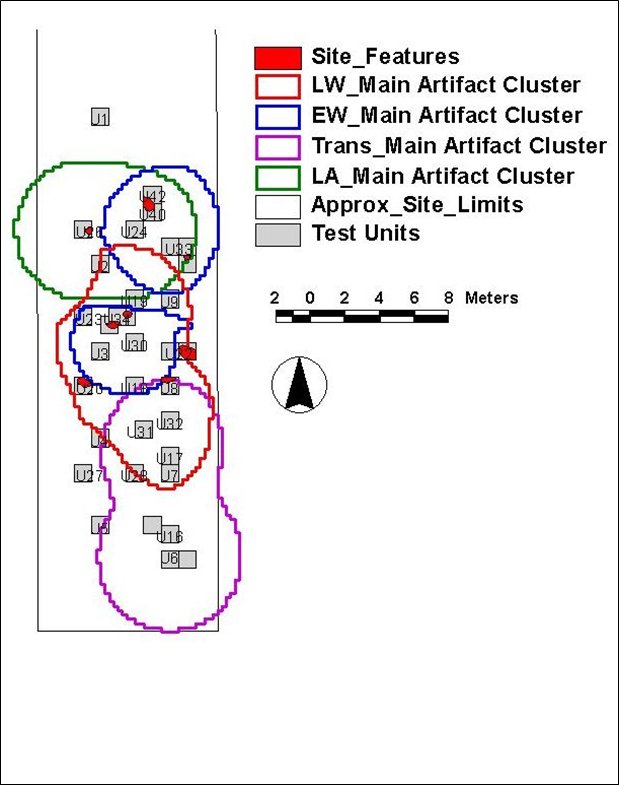 Main artifact clusters by component at the southern end of the Canadarago Lake I site.