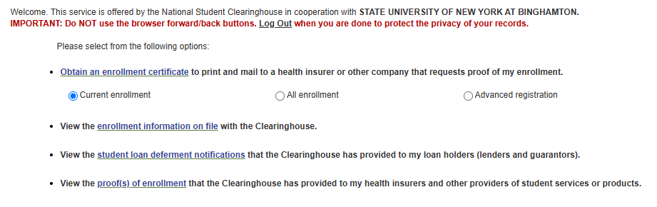 NSC enrollment information