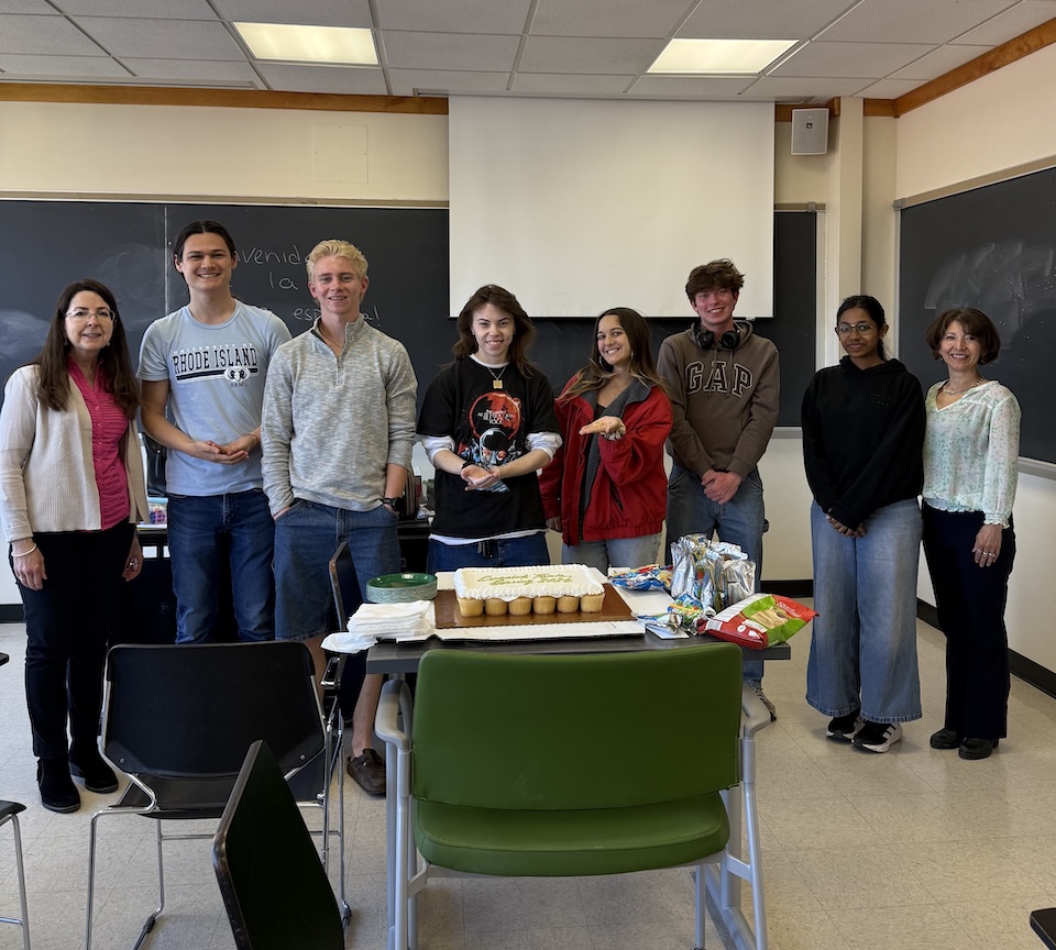 In the photo we have Professor Dalya Alkass-Blaise, Professor Emerita Hamdan, and some students from different Spanish classes that attended the final event of the semester