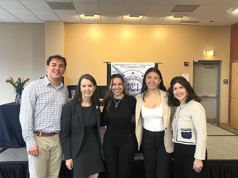 Patrick Marzella (eboard), President Anne D'Alleva, Lauren Steiner (eboard), Sara Kotz (eboard), Professor Elizabeth Clarke